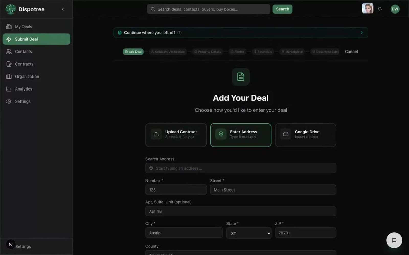 The deal submission wizard